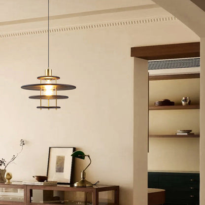 Traditional Vintage Flying Saucer Rubberwood Iron 1-Light Pendant Light For Living Room