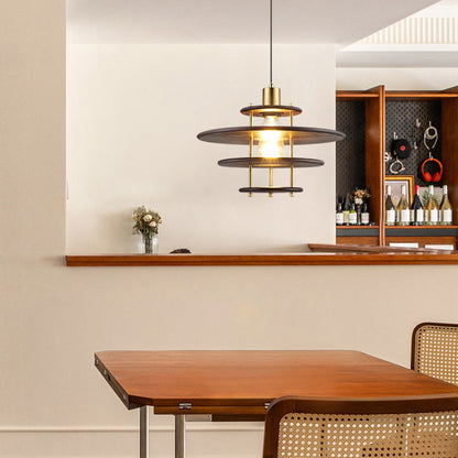 Traditional Vintage Flying Saucer Rubberwood Iron 1-Light Pendant Light For Living Room