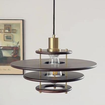 Traditional Vintage Flying Saucer Rubberwood Iron 1-Light Pendant Light For Living Room