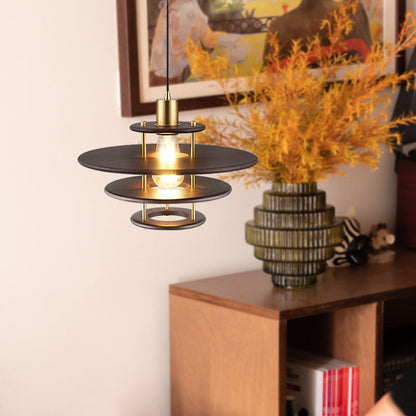 Traditional Vintage Flying Saucer Rubberwood Iron 1-Light Pendant Light For Living Room