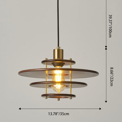 Traditional Vintage Flying Saucer Rubberwood Iron 1-Light Pendant Light For Living Room