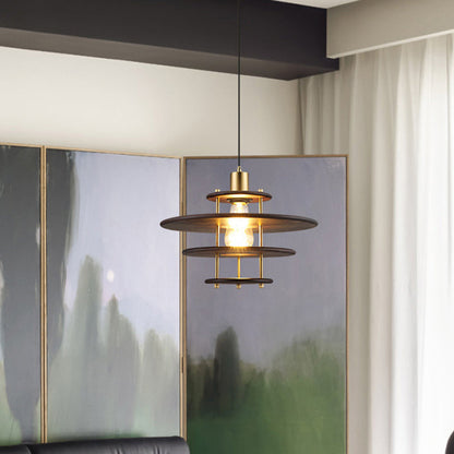 Traditional Vintage Flying Saucer Rubberwood Iron 1-Light Pendant Light For Living Room