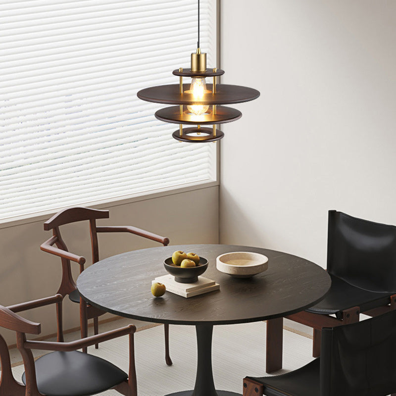Traditional Vintage Flying Saucer Rubberwood Iron 1-Light Pendant Light For Living Room