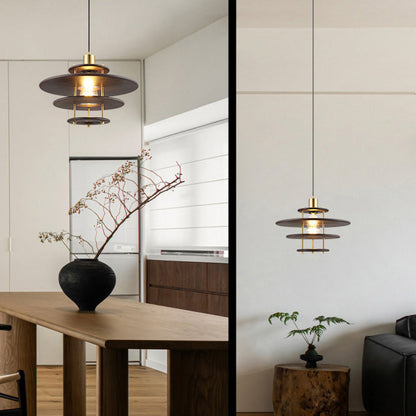 Traditional Vintage Flying Saucer Rubberwood Iron 1-Light Pendant Light For Living Room