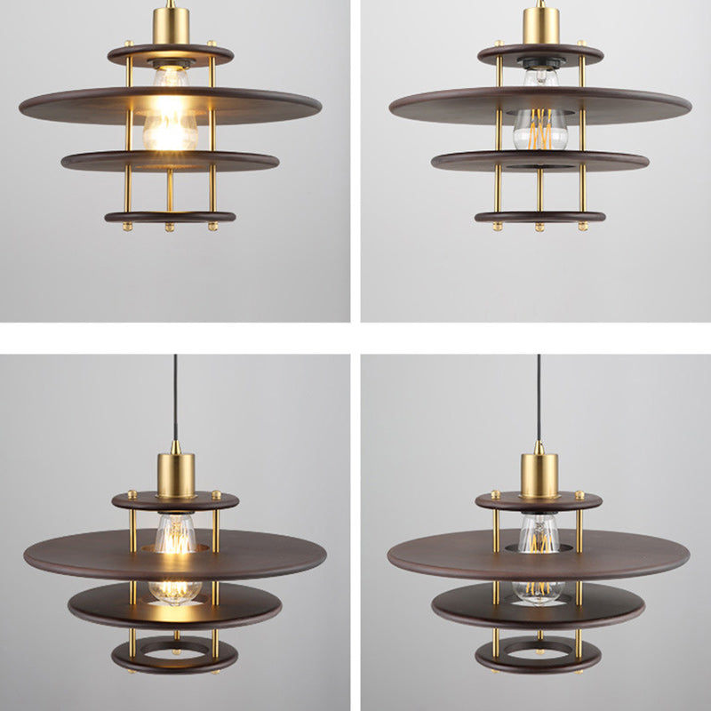 Traditional Vintage Flying Saucer Rubberwood Iron 1-Light Pendant Light For Living Room