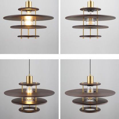 Traditional Vintage Flying Saucer Rubberwood Iron 1-Light Pendant Light For Living Room