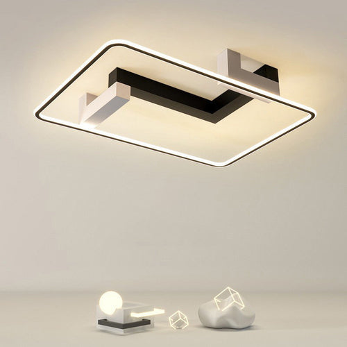 Contemporary Creative Rectangular Acrylic Iron Aluminum LED Semi-Flush Mount Ceiling Light For Living Room