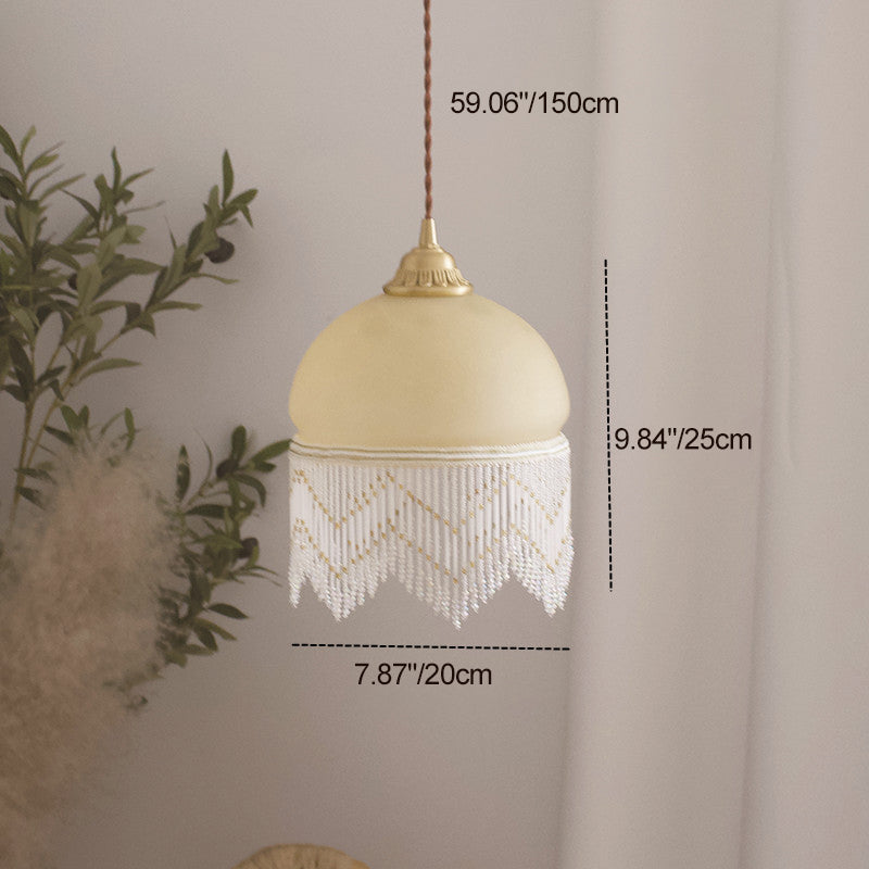 Traditional French Dome Glass Brass 1-light Pendant Light for Living Room