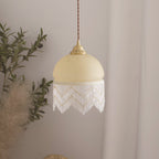 Traditional French Dome Glass Brass 1-light Pendant Light for Living Room