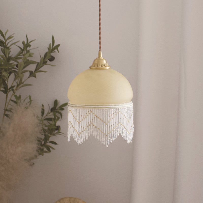 Traditional French Dome Glass Brass 1-light Pendant Light for Living Room
