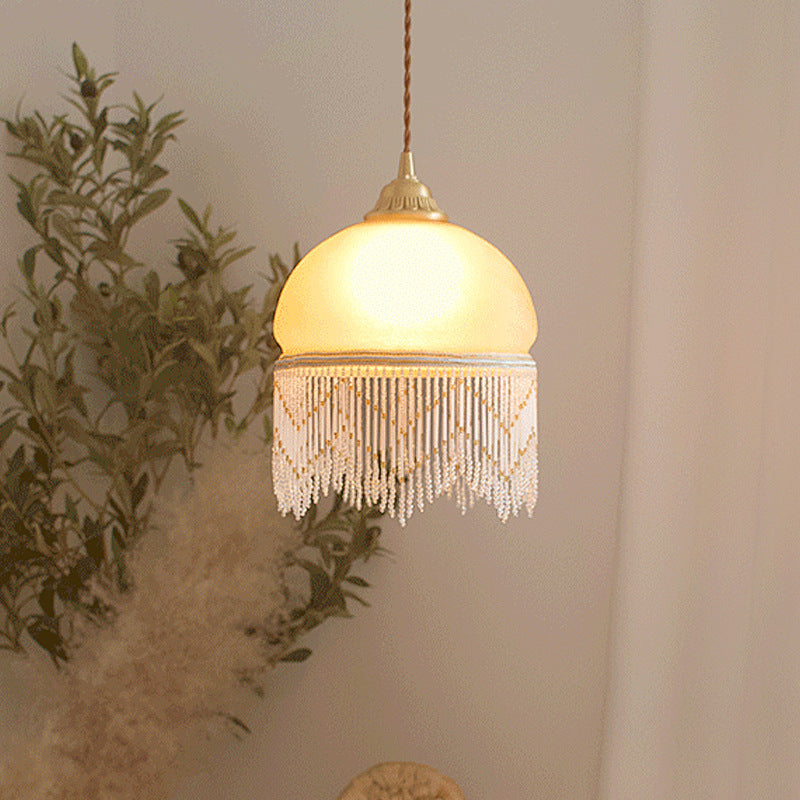 Traditional French Dome Glass Brass 1-light Pendant Light for Living Room