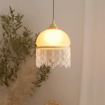 Traditional French Dome Glass Brass 1-light Pendant Light for Living Room