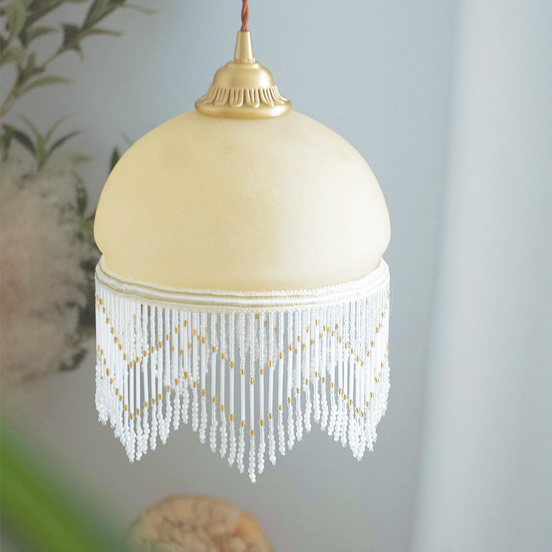 Traditional French Dome Glass Brass 1-light Pendant Light for Living Room
