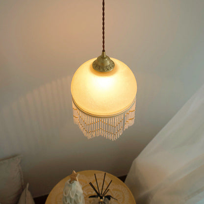 Traditional French Dome Glass Brass 1-light Pendant Light for Living Room