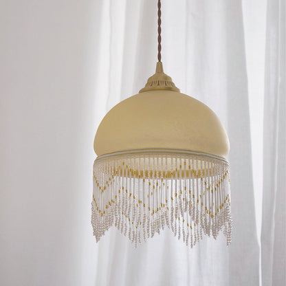 Traditional French Dome Glass Brass 1-light Pendant Light for Living Room