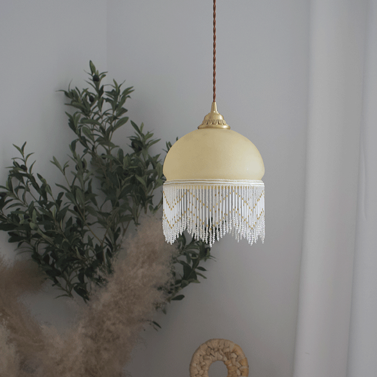 Traditional French Dome Glass Brass 1-light Pendant Light for Living Room