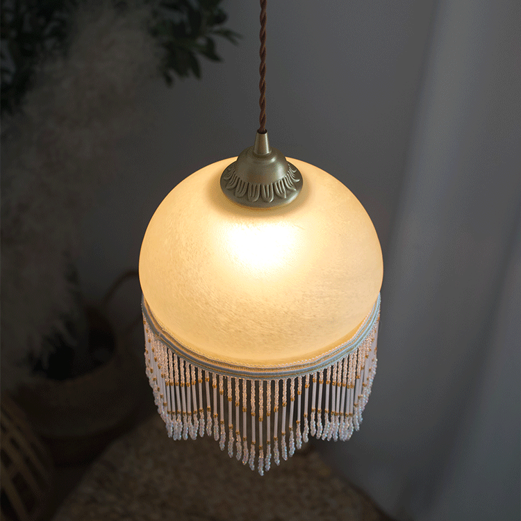Traditional French Dome Glass Brass 1-light Pendant Light for Living Room