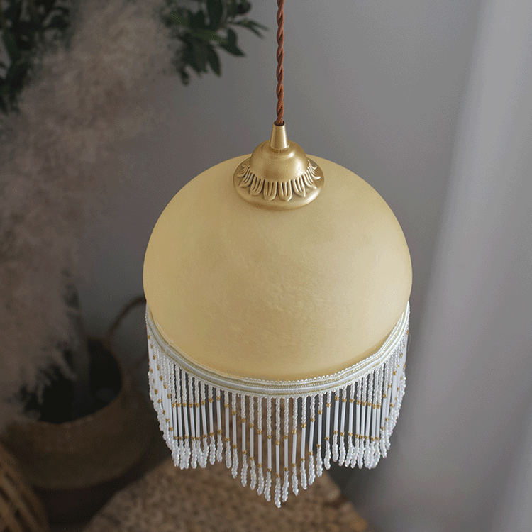 Traditional French Dome Glass Brass 1-light Pendant Light for Living Room