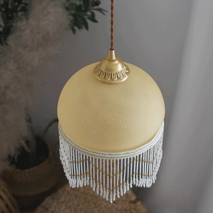 Traditional French Dome Glass Brass 1-light Pendant Light for Living Room