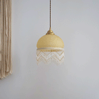 Traditional French Dome Glass Brass 1-light Pendant Light for Living Room