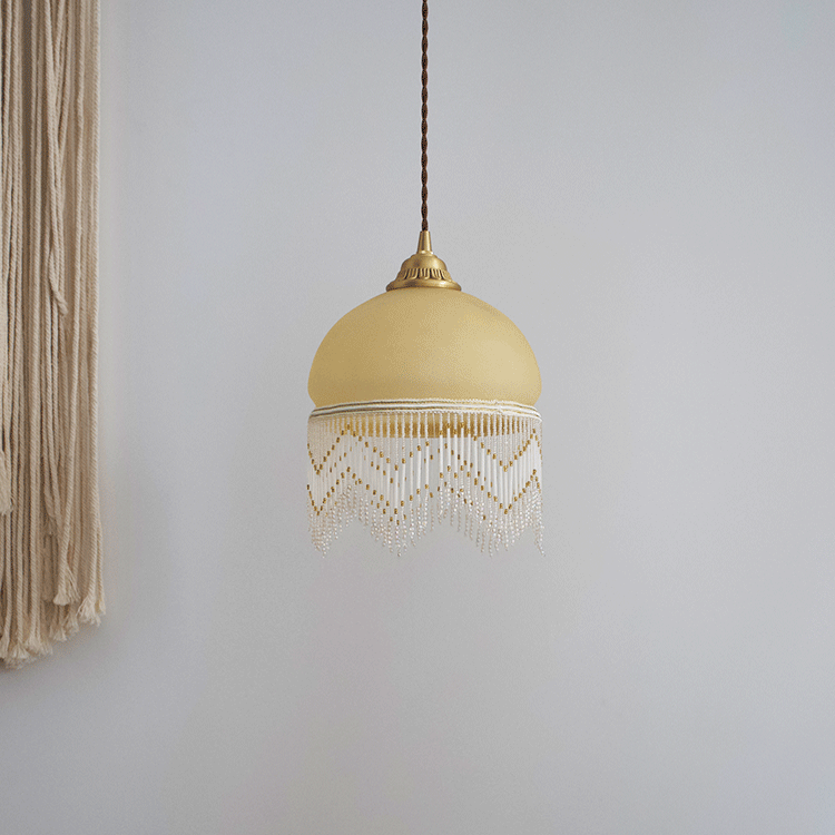 Traditional French Dome Glass Brass 1-light Pendant Light for Living Room