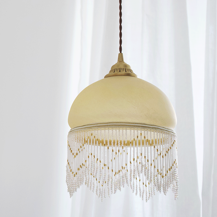 Traditional French Dome Glass Brass 1-light Pendant Light for Living Room