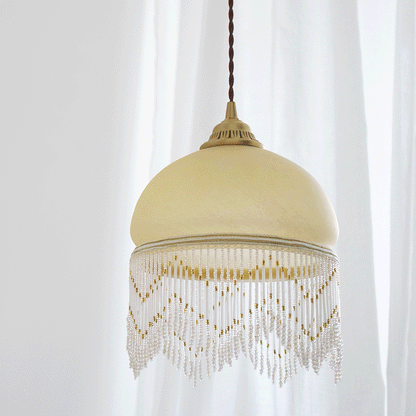 Traditional French Dome Glass Brass 1-light Pendant Light for Living Room