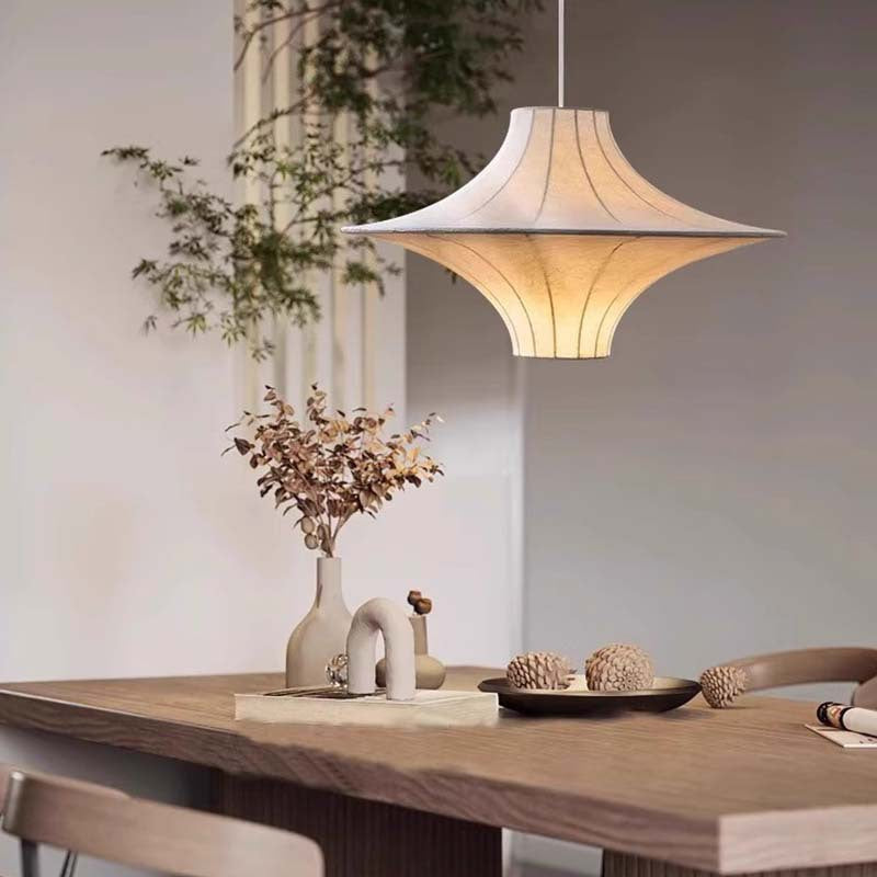 Traditional Japanese Flying Saucer Iron Silk 2/3 Light Pendant Light for Living Room