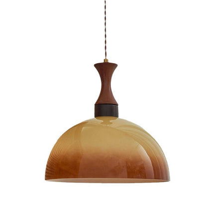 Traditional Vintage Dome Solid Wood Glass 1-Light Pendant Light For Living Room