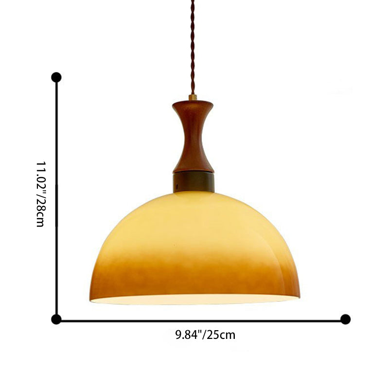 Traditional Vintage Dome Solid Wood Glass 1-Light Pendant Light For Living Room