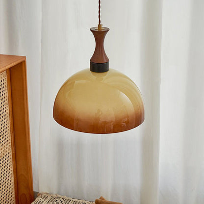 Traditional Vintage Dome Solid Wood Glass 1-Light Pendant Light For Living Room
