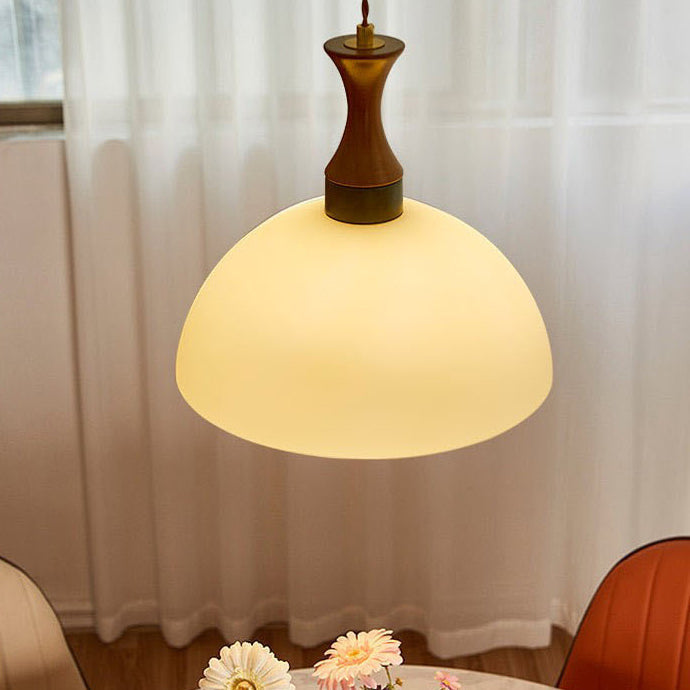 Traditional Vintage Dome Solid Wood Glass 1-Light Pendant Light For Living Room