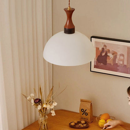 Traditional Vintage Dome Solid Wood Glass 1-Light Pendant Light For Living Room