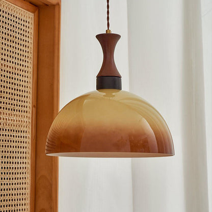 Traditional Vintage Dome Solid Wood Glass 1-Light Pendant Light For Living Room