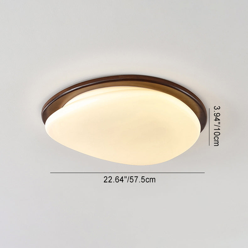 Traditional Vintage Round Solid Wood Iron Acrylic LED Flush Mount Ceiling Light For Bedroom