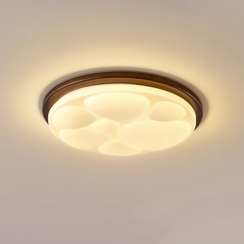 Traditional Vintage Round Solid Wood Iron Acrylic LED Flush Mount Ceiling Light For Bedroom