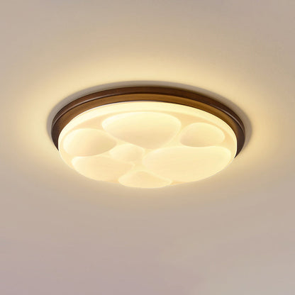 Traditional Vintage Round Solid Wood Iron Acrylic LED Flush Mount Ceiling Light For Bedroom