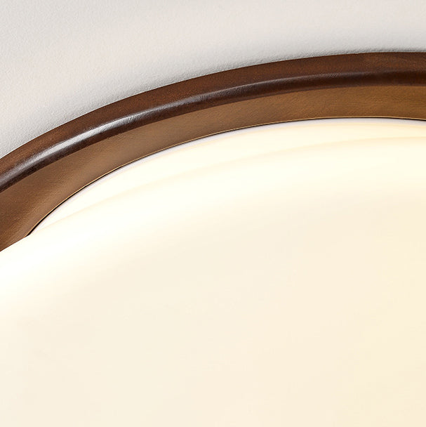 Traditional Vintage Round Solid Wood Iron Acrylic LED Flush Mount Ceiling Light For Bedroom