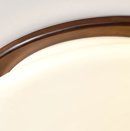 Traditional Vintage Round Solid Wood Iron Acrylic LED Flush Mount Ceiling Light For Bedroom