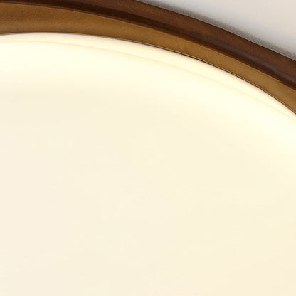 Traditional Vintage Round Solid Wood Iron Acrylic LED Flush Mount Ceiling Light For Bedroom