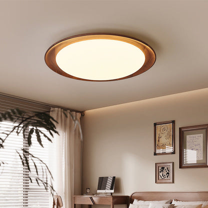 Traditional Vintage Round Solid Wood Iron Acrylic LED Flush Mount Ceiling Light For Bedroom