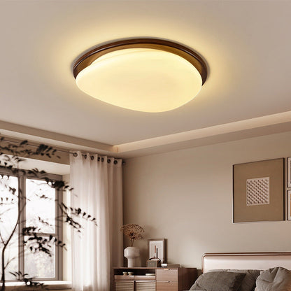 Traditional Vintage Round Solid Wood Iron Acrylic LED Flush Mount Ceiling Light For Bedroom