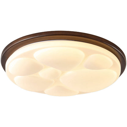 Traditional Vintage Round Solid Wood Iron Acrylic LED Flush Mount Ceiling Light For Bedroom