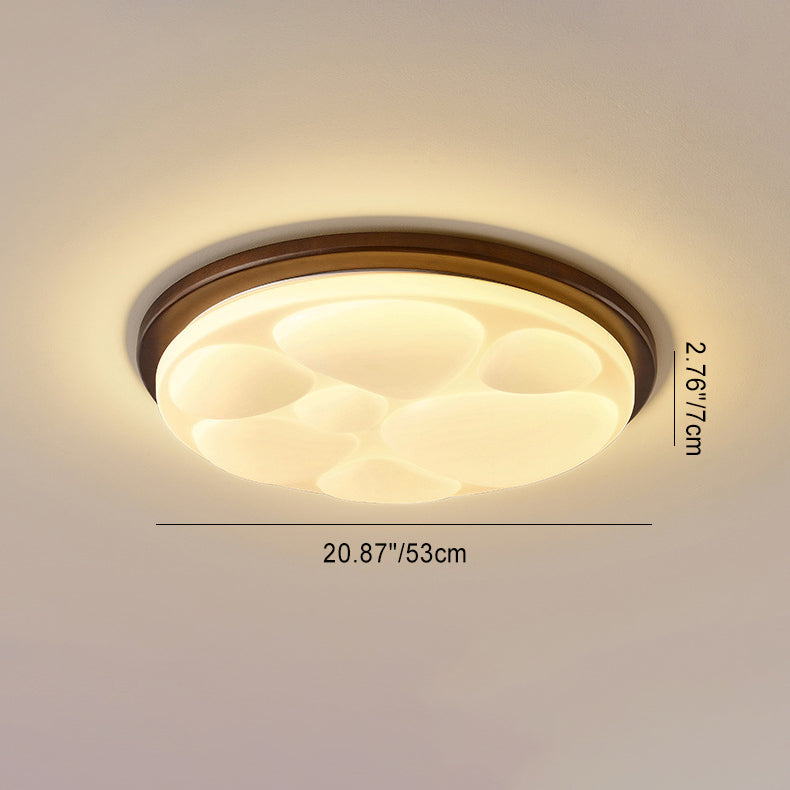 Traditional Vintage Round Solid Wood Iron Acrylic LED Flush Mount Ceiling Light For Bedroom