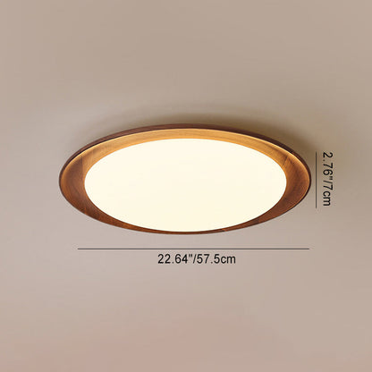 Traditional Vintage Round Solid Wood Iron Acrylic LED Flush Mount Ceiling Light For Bedroom
