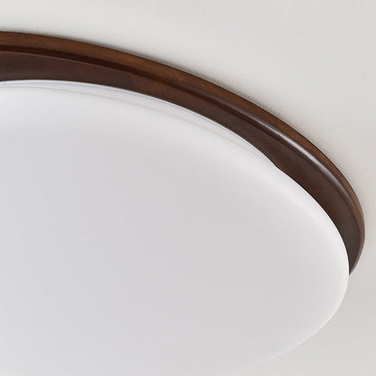 Traditional Vintage Round Solid Wood Iron Acrylic LED Flush Mount Ceiling Light For Bedroom