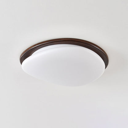 Traditional Vintage Round Solid Wood Iron Acrylic LED Flush Mount Ceiling Light For Bedroom