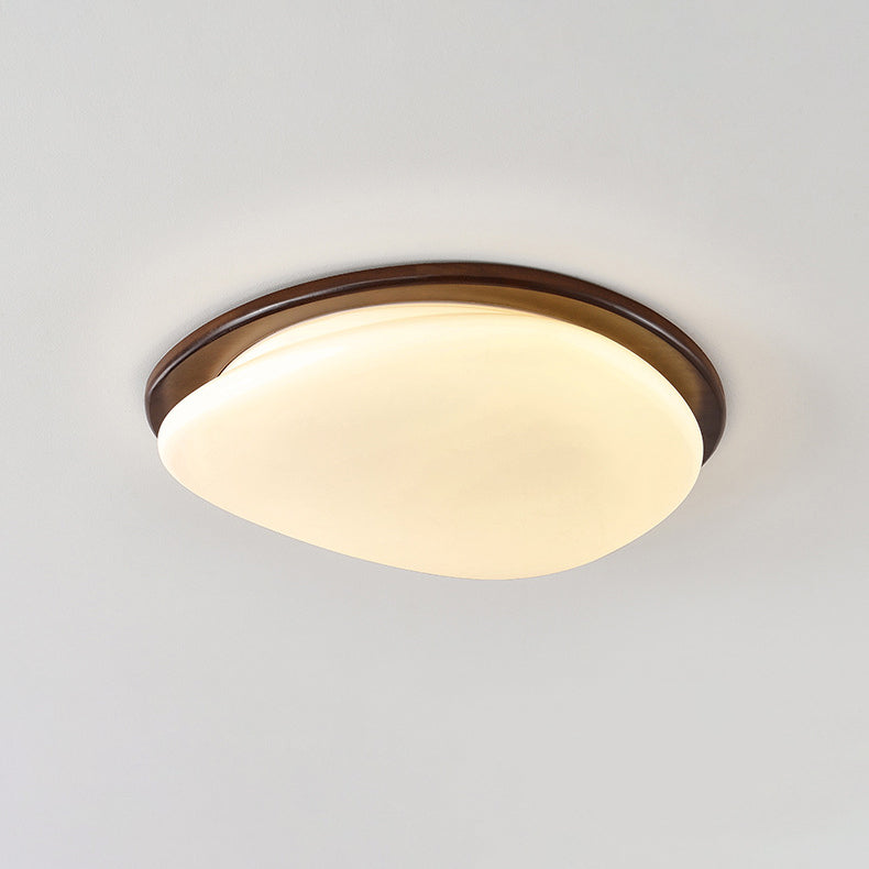 Traditional Vintage Round Solid Wood Iron Acrylic LED Flush Mount Ceiling Light For Bedroom