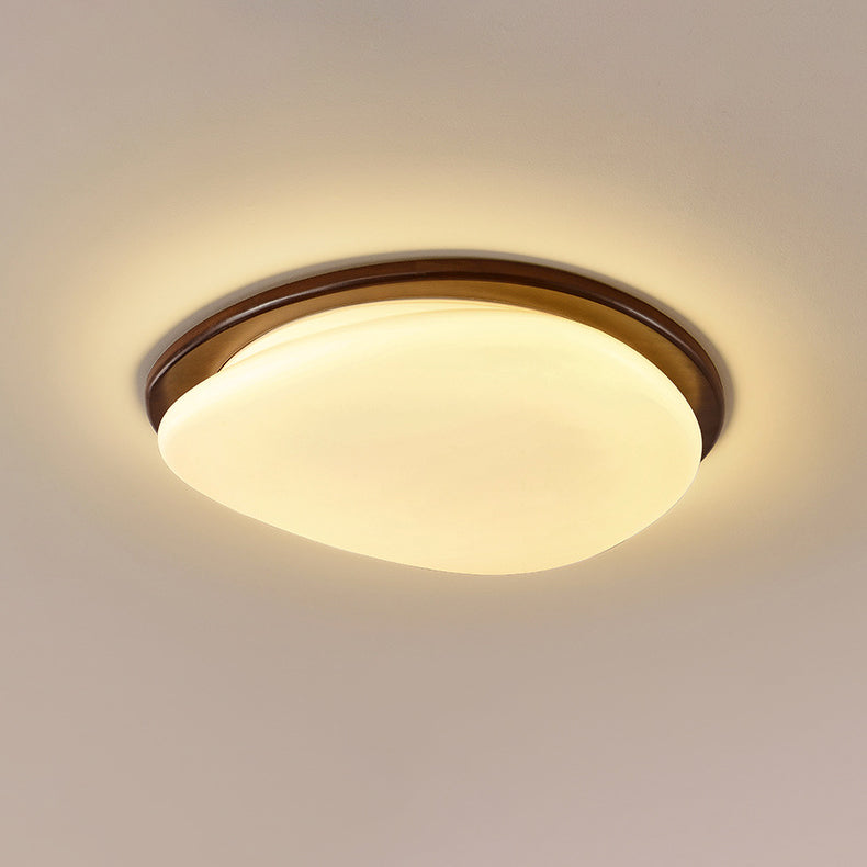 Traditional Vintage Round Solid Wood Iron Acrylic LED Flush Mount Ceiling Light For Bedroom