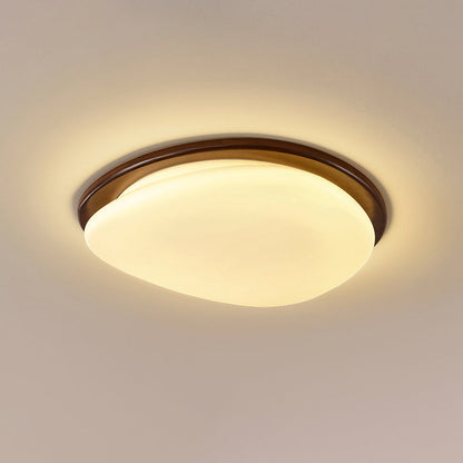 Traditional Vintage Round Solid Wood Iron Acrylic LED Flush Mount Ceiling Light For Bedroom